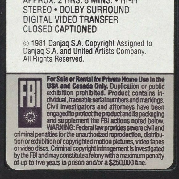 For Your Eyes Only (VHS, 1981) 4948E1M - Picture 13 of 14